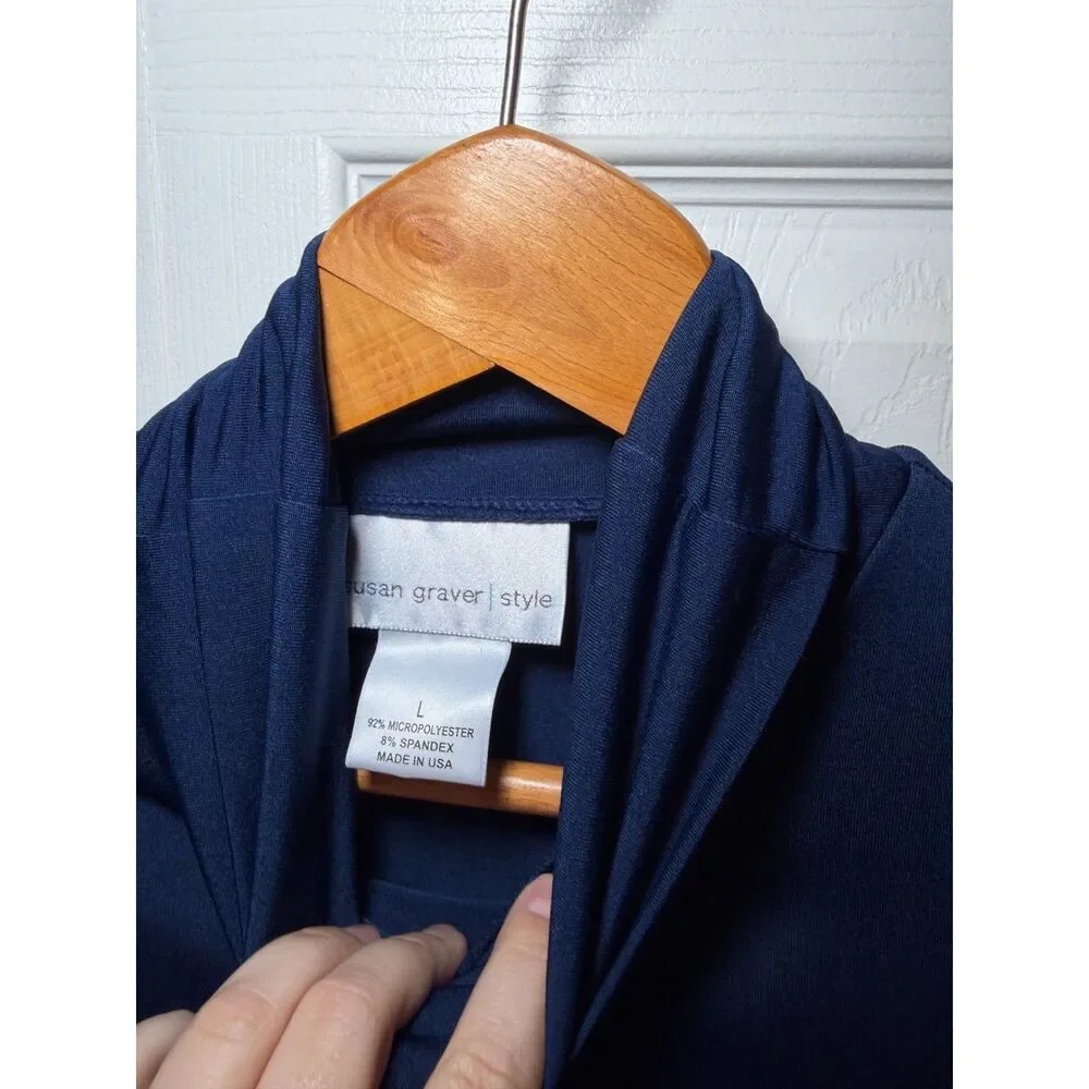 Susan Graver Style Navy Blue Cowl Neck Long Sleeve Top Women's Large